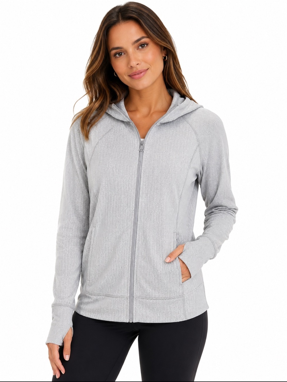 Mondetta Light Gray Chevron Zip-Up Utility Jacket - Picture 1 of 3